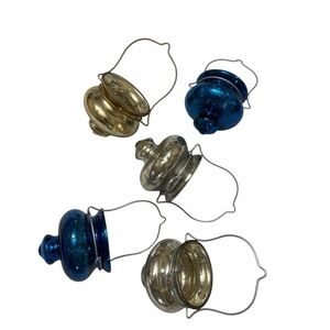 VTG Set of Blue Silver and Gold Glass Lanterns